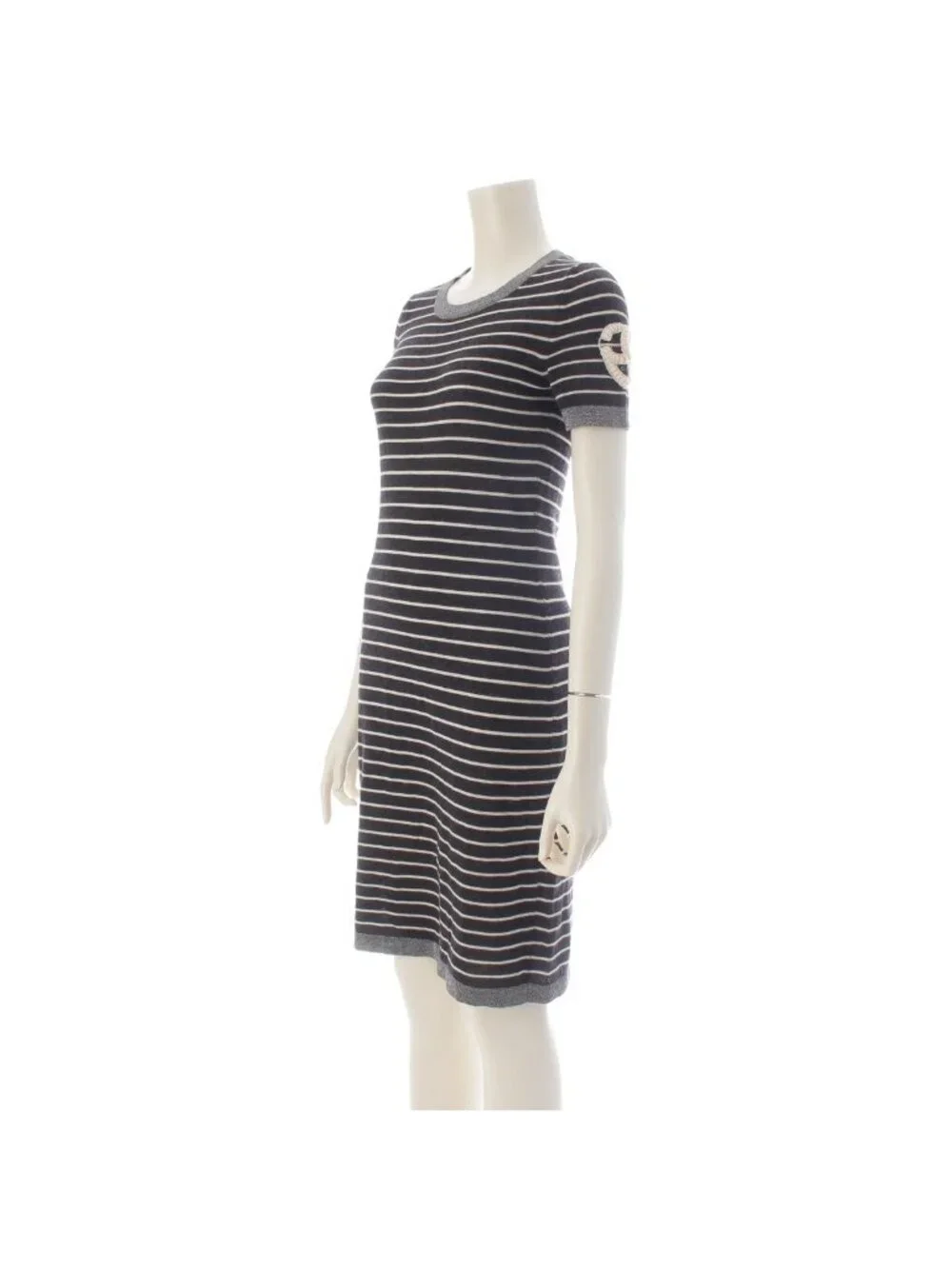 Chanel 09c Cashmere Silk Sleeve CC Logo Design Short Long Knit Dress Silver